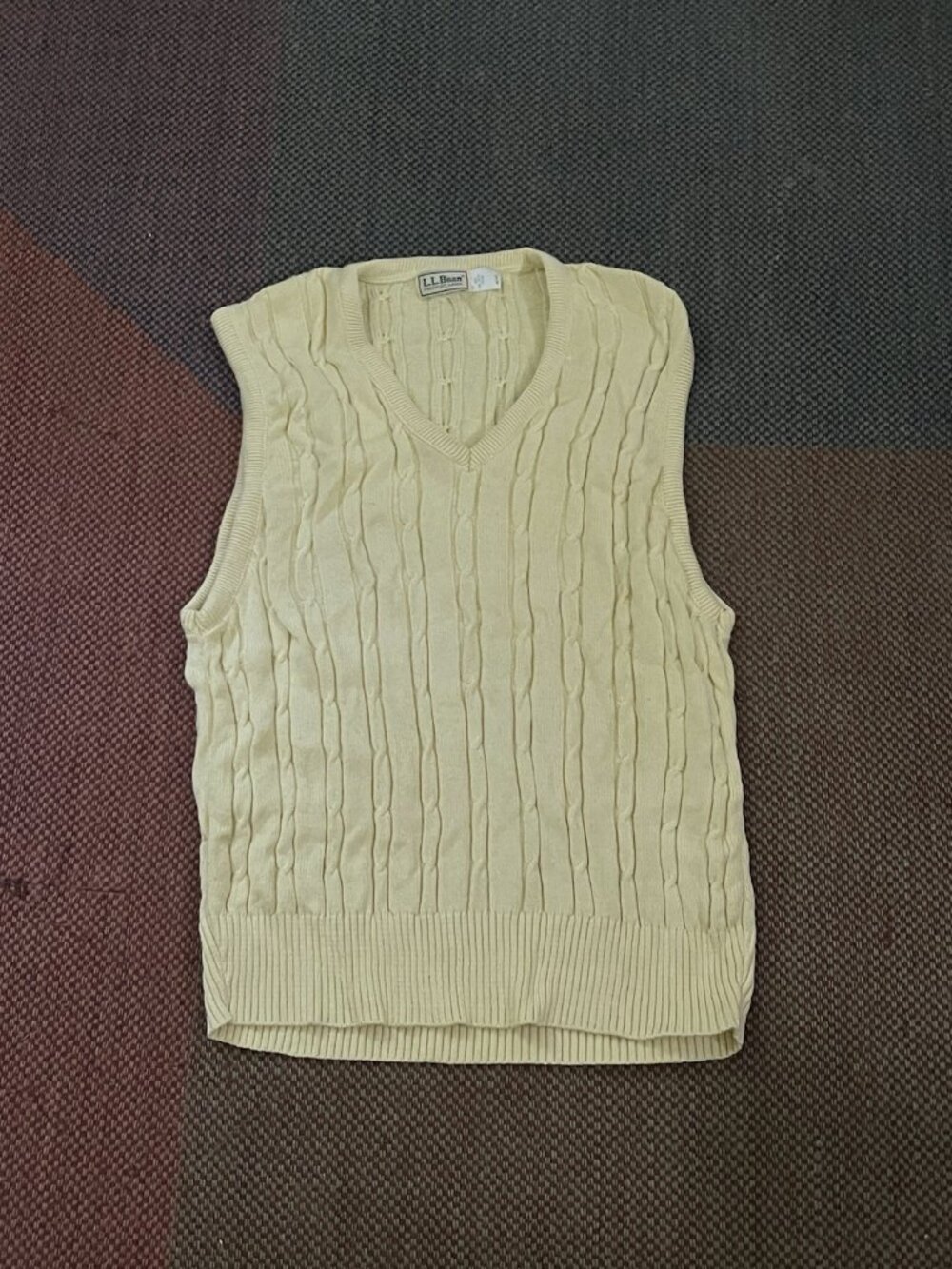 Vintage LL Bean Men’s 100% Pima Vest Cable Knit Yellow/Cream Men’s L Large